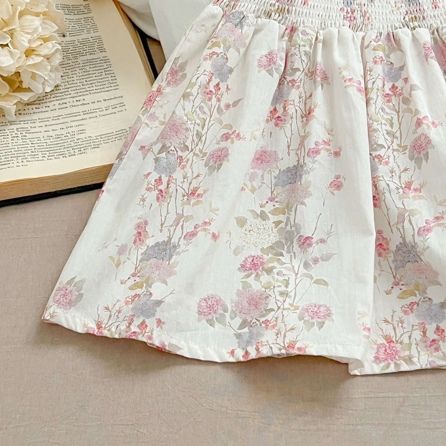 Pink Floral Smocked Sister Matching Outfits - Puff Sleeve Cotton Romper & Princess Dress (3M-6T)