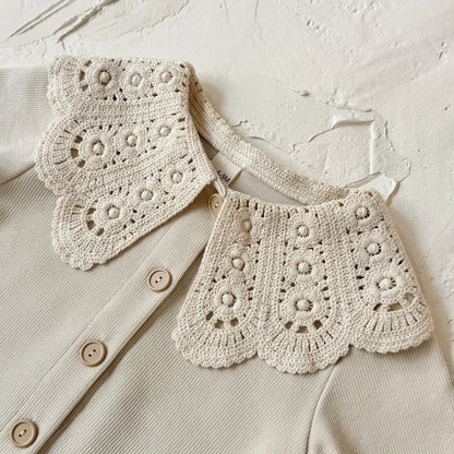Toddler Girls Ribbed Knit Cardigan & Flare Pants Set with Crochet Lace Collar – 2-Piece Spring Outfit (6M-3T)