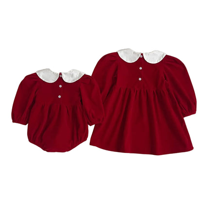 Toddler Girl Red Christmas Dress | Smocked Holiday Outfit with Collar (2-6T)