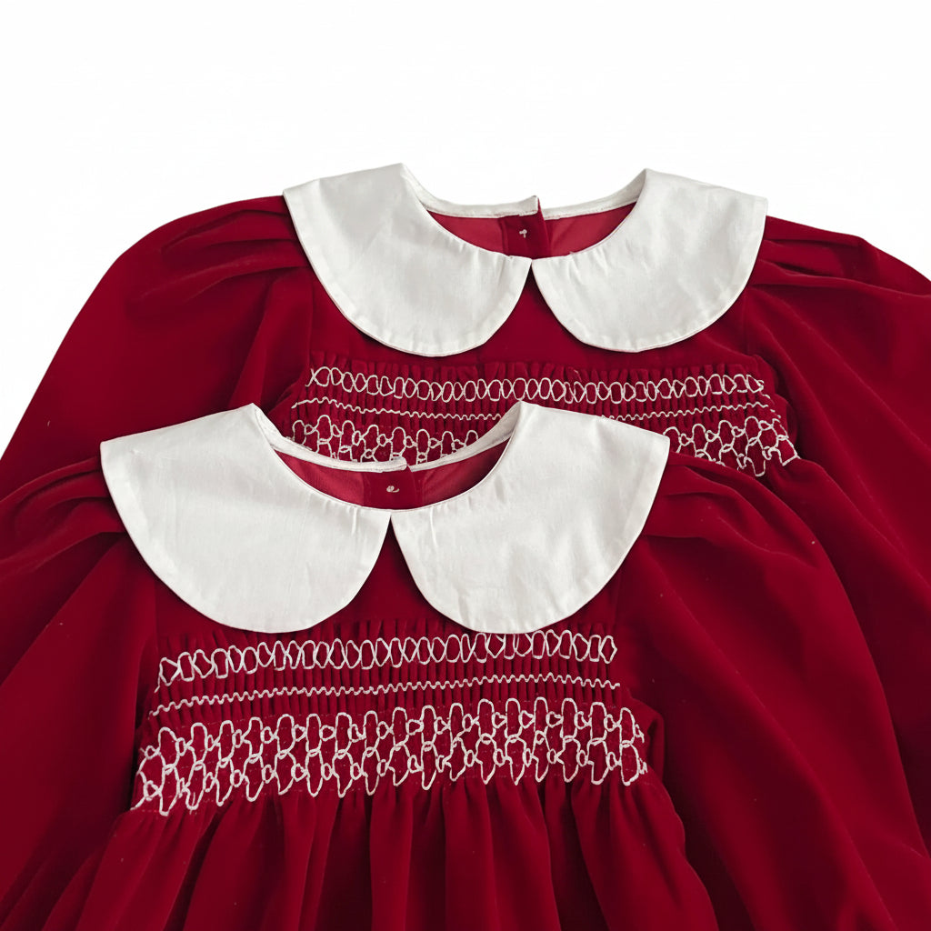 Toddler Girl Red Christmas Dress | Smocked Holiday Outfit with Collar (2-6T)