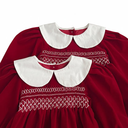 Toddler Girl Red Christmas Dress | Smocked Holiday Outfit with Collar (2-6T)