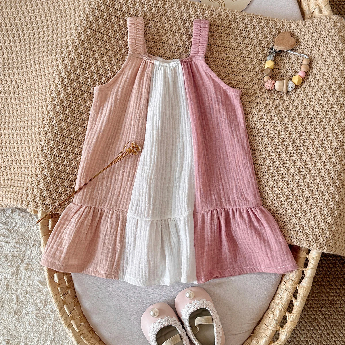Baby & Toddler Girl 100% Cotton Muslin Tiered Sundress – Sleeveless Pastel Colorblock Boho Summer A-Line Dress (6M-3T)