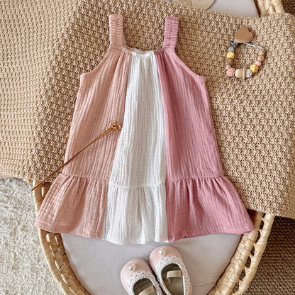 Baby & Toddler Girl 100% Cotton Muslin Tiered Sundress – Sleeveless Pastel Colorblock Boho Summer A-Line Dress (6M-3T)