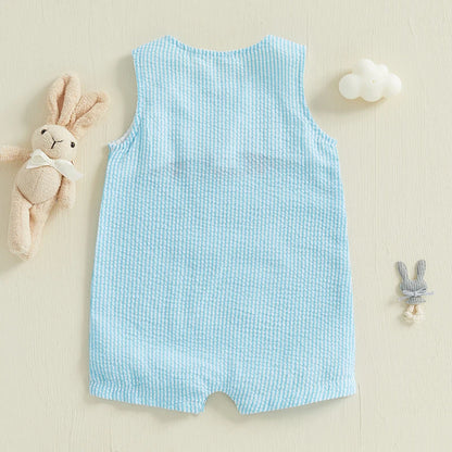 Baby & Toddler Easter Bunny Seersucker Romper - Sleeveless Carrot Embroidered Jumpsuit (3M-3T)