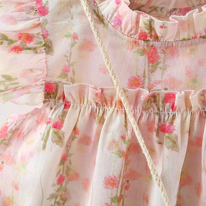 Summer Baby Girl Floral Princess Dress - Pink Fly Sleeve Flower Girl Dress with Matching Bag (9M-4T)