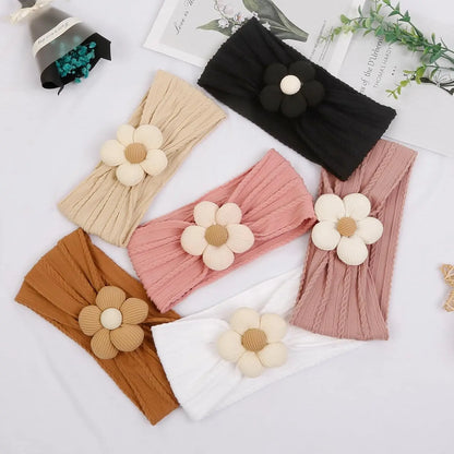 3-Pack Baby Girl Floral Nylon Headbands - Soft Cable Knit Stretch Hair Bands for Newborns & Toddlers