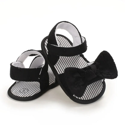 Baby Girl Soft Sole Bow Sandals - Eyelet Lace Floral Infant Shoes (0-18M)