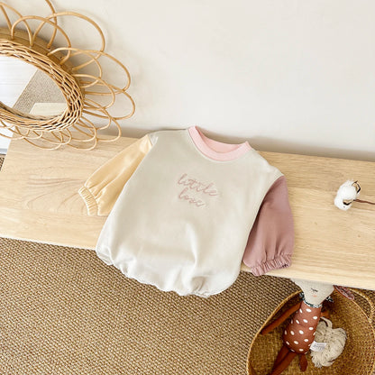 Little Love Embroidered Baby Girl Bubble Romper - Soft Pastel Sweatshirt Bodysuit (1-18M)