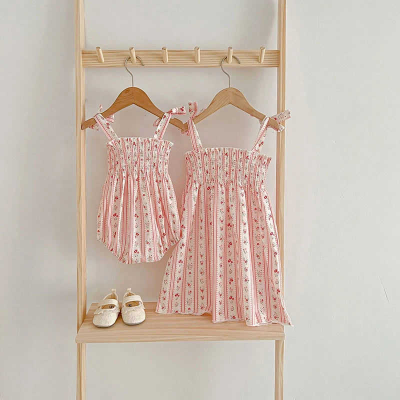 Toddler & Girls Cottage Floral Smocked Sundress - Adjustable Tie Shoulder Cotton Dress (18M-7Y)