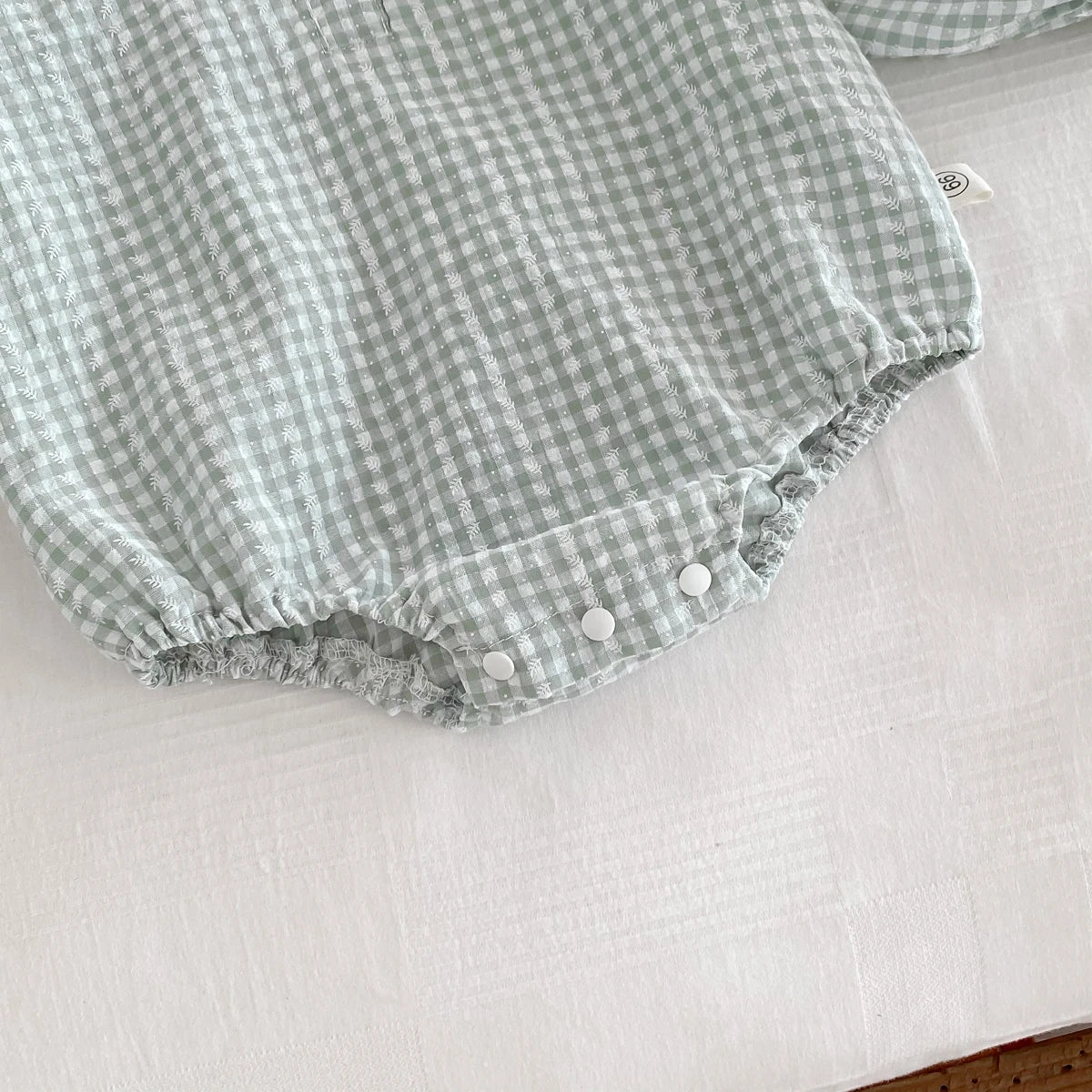 Newborn Baby Girl Sky Blue Gingham Romper - Long Sleeve Peter Pan Collar Cotton Jumpsuit (0-12 Months)