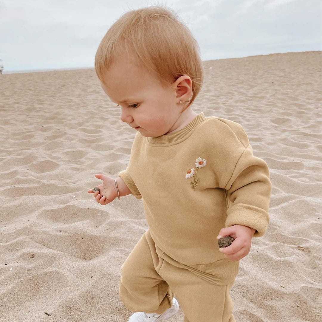 Girl's Baby & Toddler Cotton Knit Tracksuit - Floral Embroidered Sweatshirt & Jogger Set (9M-4T)