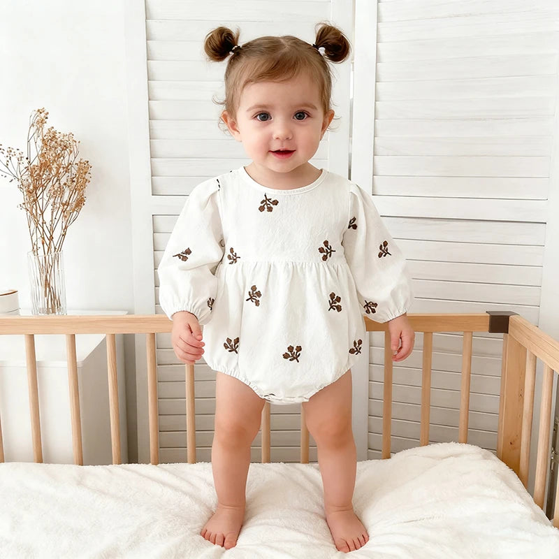Newborn & Baby Cotton Floral Embroidered Long Sleeve Romper (3M-24M)