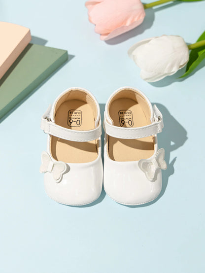 Patent Baby Girl Butterfly Mary Janes: Non-Slip Soft Sole (0-18M)