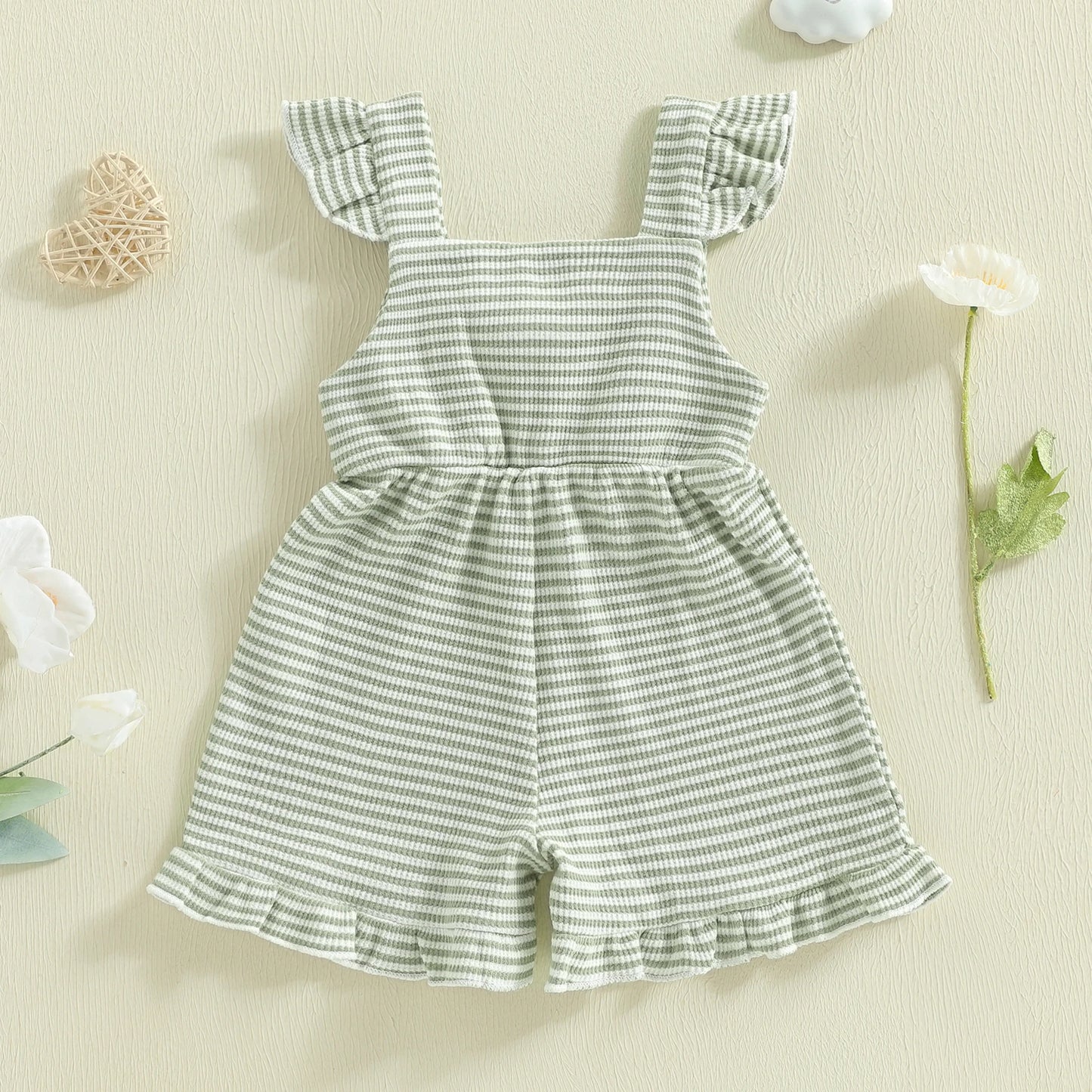 Toddler Baby Girls Striped Ruffle Jumpsuit - Cute Sleeveless Bow Romper (12M-5T)