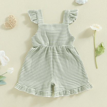 Toddler Baby Girls Striped Ruffle Jumpsuit - Cute Sleeveless Bow Romper (12M-5T)