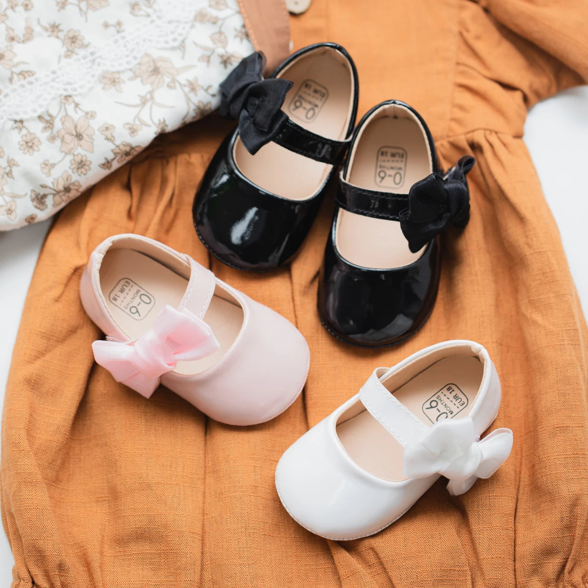 Baby Girl Mary Janes – PU Leather Bowknot First Walker Shoes, Non-Slip Rubber Sole Princess Wedding Flats (0-18M)