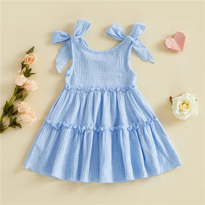 Toddler & Baby Girl Tiered Cotton Summer Dress - Sleeveless Bow Strap Sun Dress (6M-4T)
