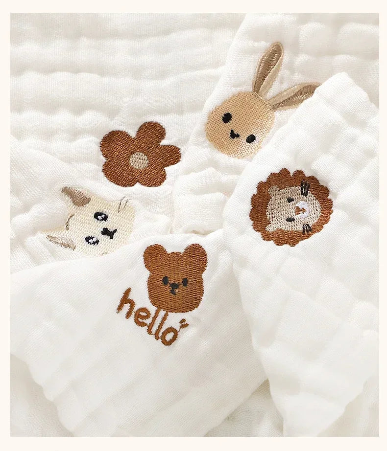 6-Layer Combed Cotton Muslin Washcloths – Ultra Soft & Embroidered (12" x 12")