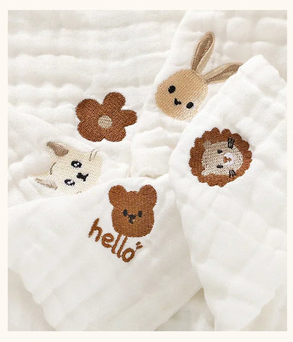 6-Layer Combed Cotton Muslin Washcloths – Ultra Soft & Embroidered (12" x 12")