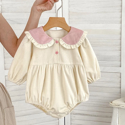 Baby Girl Bunny Ear Easter Bodysuit - Long Sleeve Cotton Jumpsuit (3-24M)