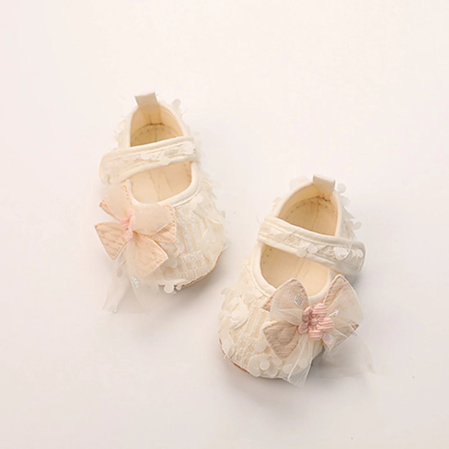 Baby Girl Princess Floral First Walker Shoes - Soft Sole Infant Crib Flats with Bow & Petal Detail, (3-12M)
