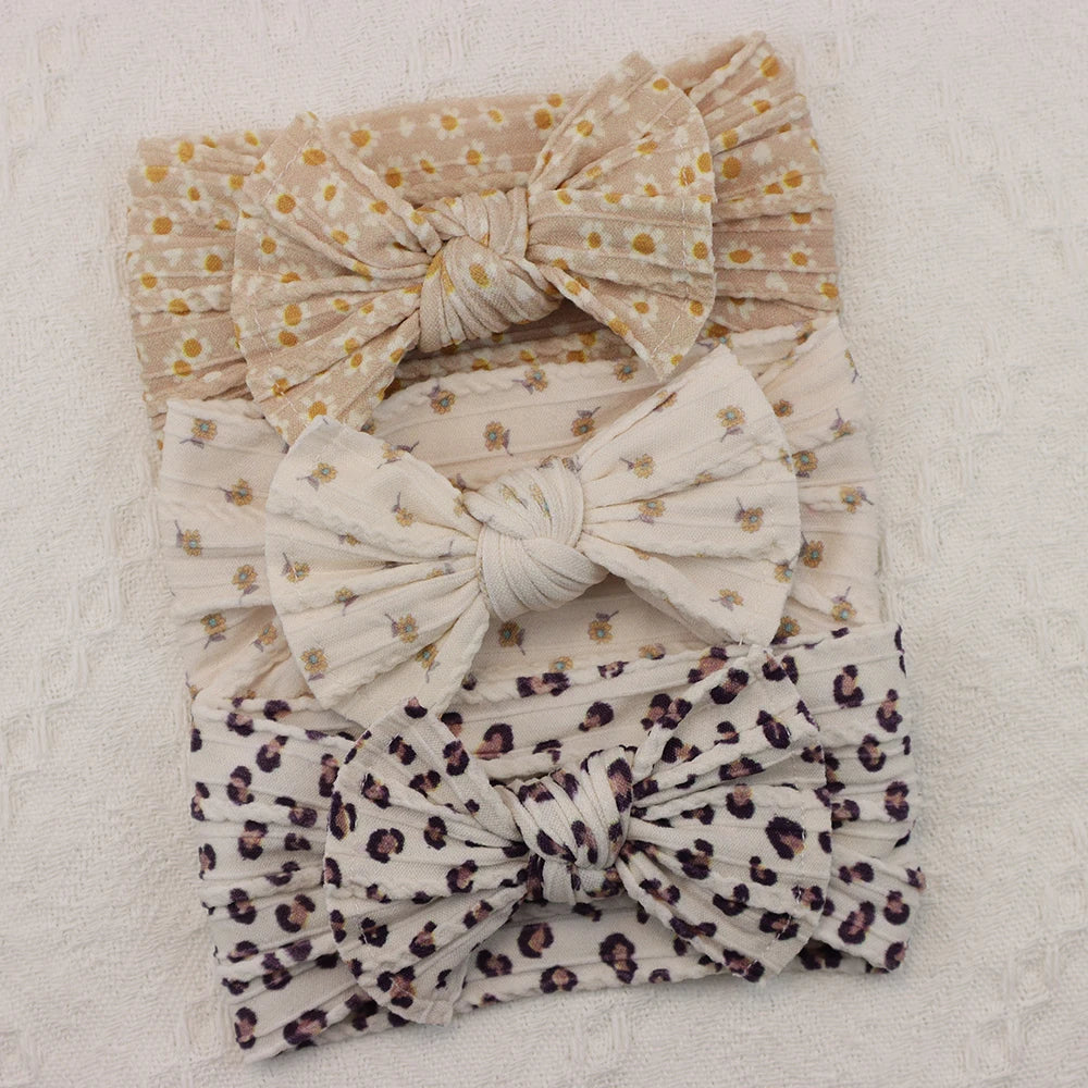 3-Pack Baby Nylon Headbands - Soft Cable Knit Stretchy Bows for Infants & Toddlers (0-3T)