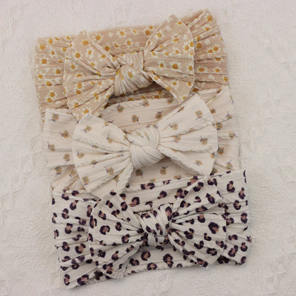 3-Pack Baby Nylon Headbands - Soft Cable Knit Stretchy Bows for Infants & Toddlers (0-3T)