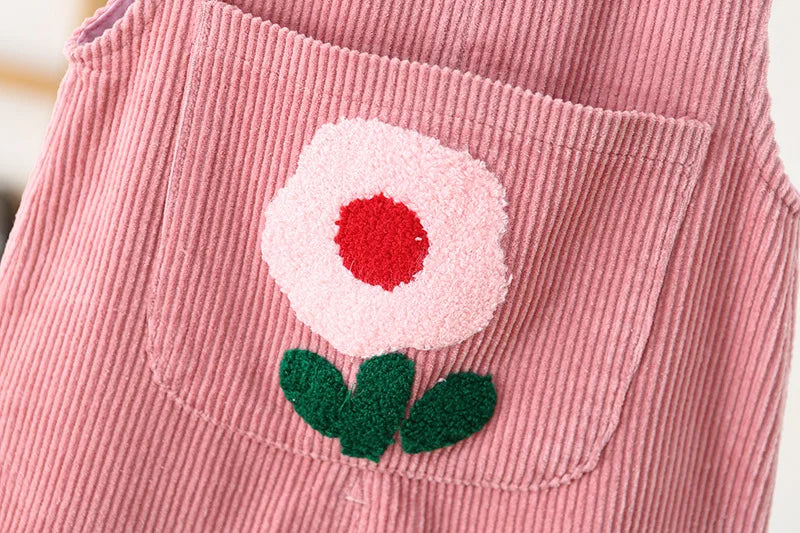 Cute Flower Corduroy Overalls for Toddler Girls - Spring Cotton Jumpsuit (9M-4T)