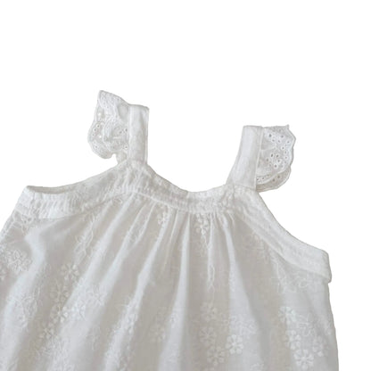 Baby Girls Floral Summer Clothing Set - 2PC Embroidered Eyelet Camisole & Ruffle Bloomer Shorts Outfit (6M-3T)