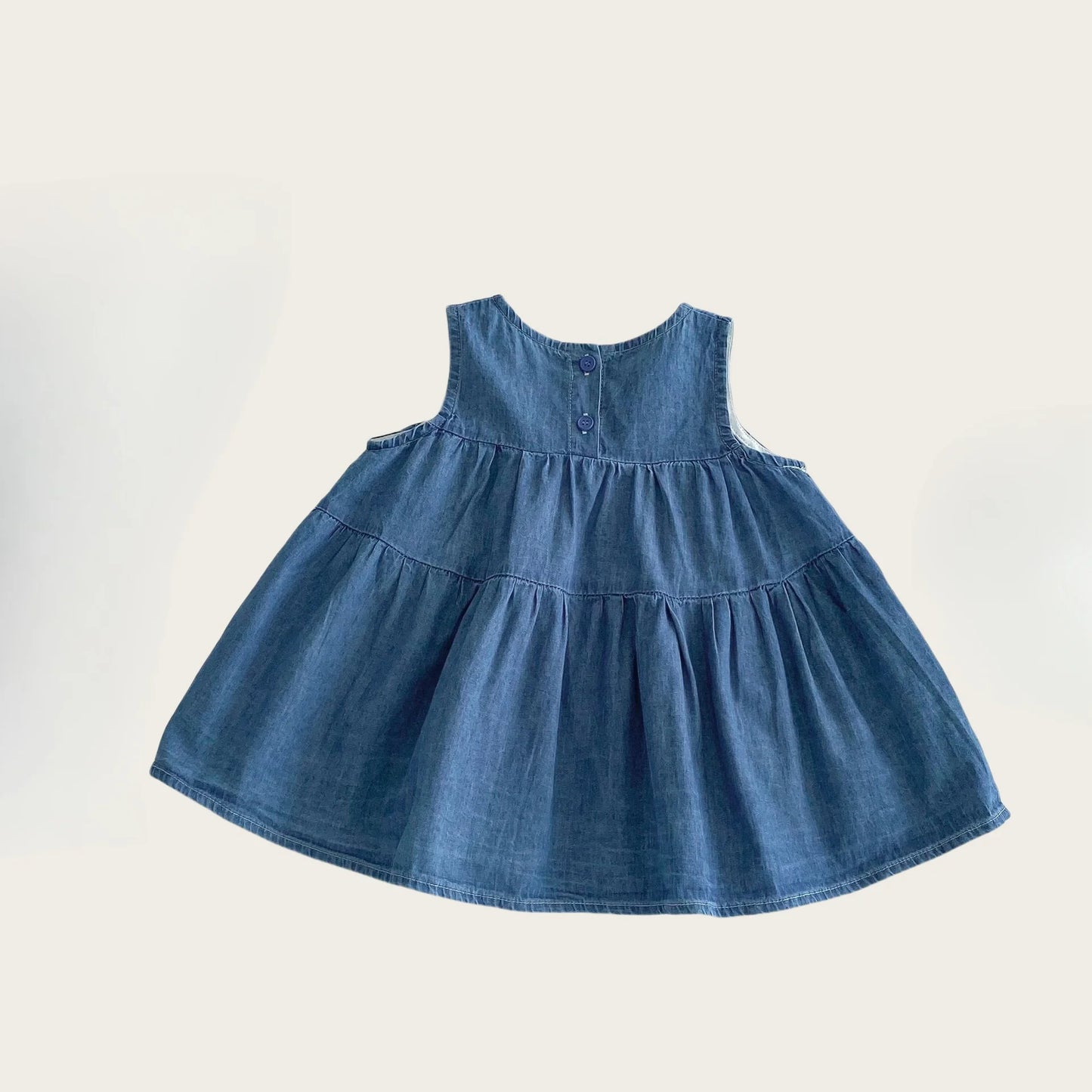 Toddler & Baby Girls Sleeveless Blue Denim Dress - 100% Cotton A-Line Summer Tiered Dress with Bows(6M-5T)