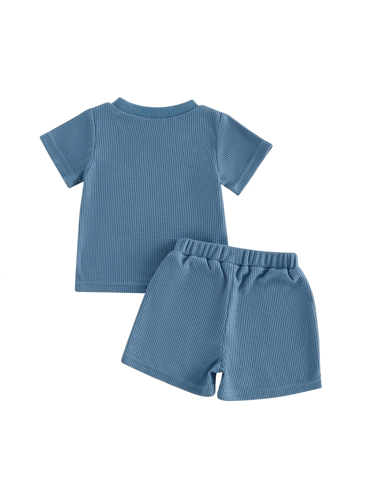Toddler Boy 4th of July Outfit - USA Patriotic Blue Waffle Shorts Set (0-3T)