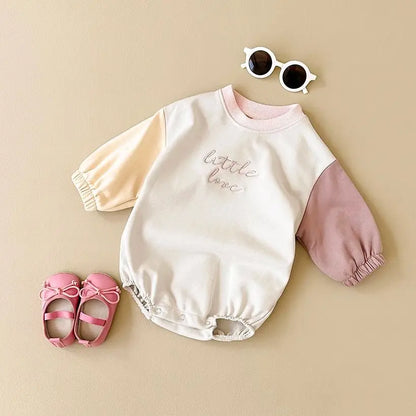Little Love Embroidered Baby Girl Bubble Romper - Soft Pastel Sweatshirt Bodysuit (1-18M)