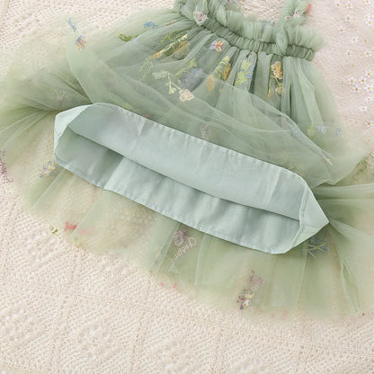 Fairy Princess Tulle Dress - Sage Green Floral Embroidery (6M-5T)
