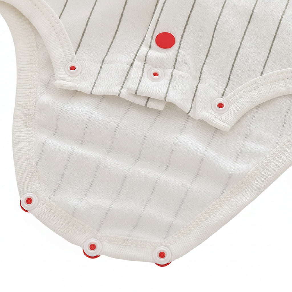 Mommy's All-Star Baseball Romper | Pinstripe Cotton Jersey - Red/White (0-18M)