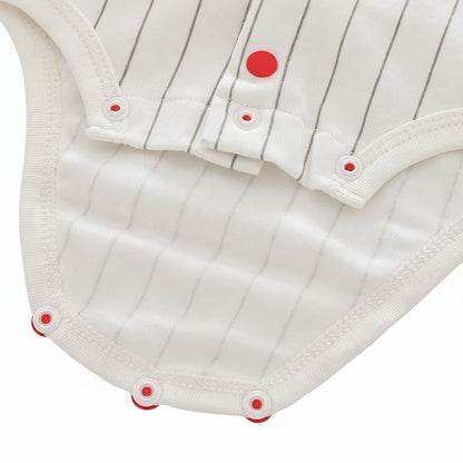 Mommy's All-Star Baseball Romper | Pinstripe Cotton Jersey - Red/White (0-18M)