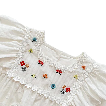 Embroidered Floral Flutter Sleeve Baby Romper – White Eyelet Cotton One-Piece (3M-24M)