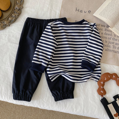 Baby Boy & Toddler 2-Piece Striped Clothing Set (6M-3T) – Long Sleeve Top & Pants