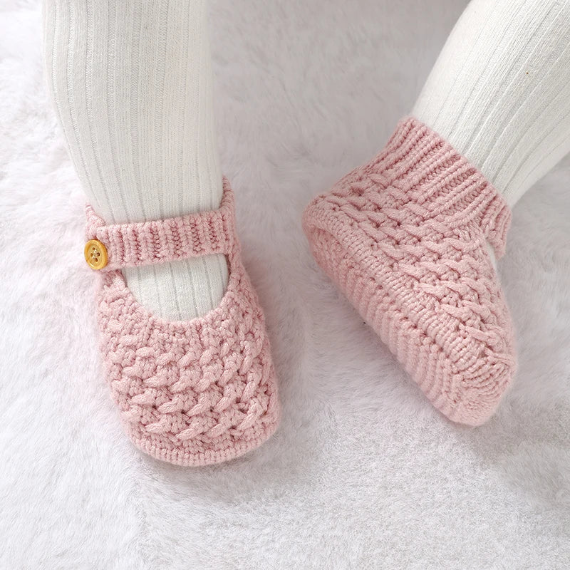 Soft Knit Mary Jane Baby Booties - Infant Pre-Walker Shoes (0-18M)