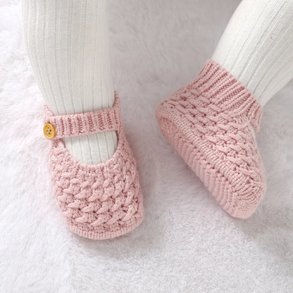 Soft Knit Mary Jane Baby Booties - Infant Pre-Walker Shoes (0-18M)