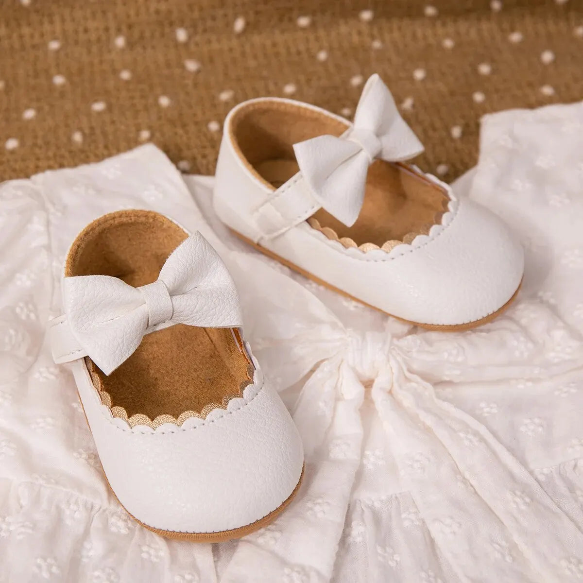 Baby Girl Mary Jane Dress Shoes - Non-Slip Rubber Sole Bowknot First Walkers (0-18M)