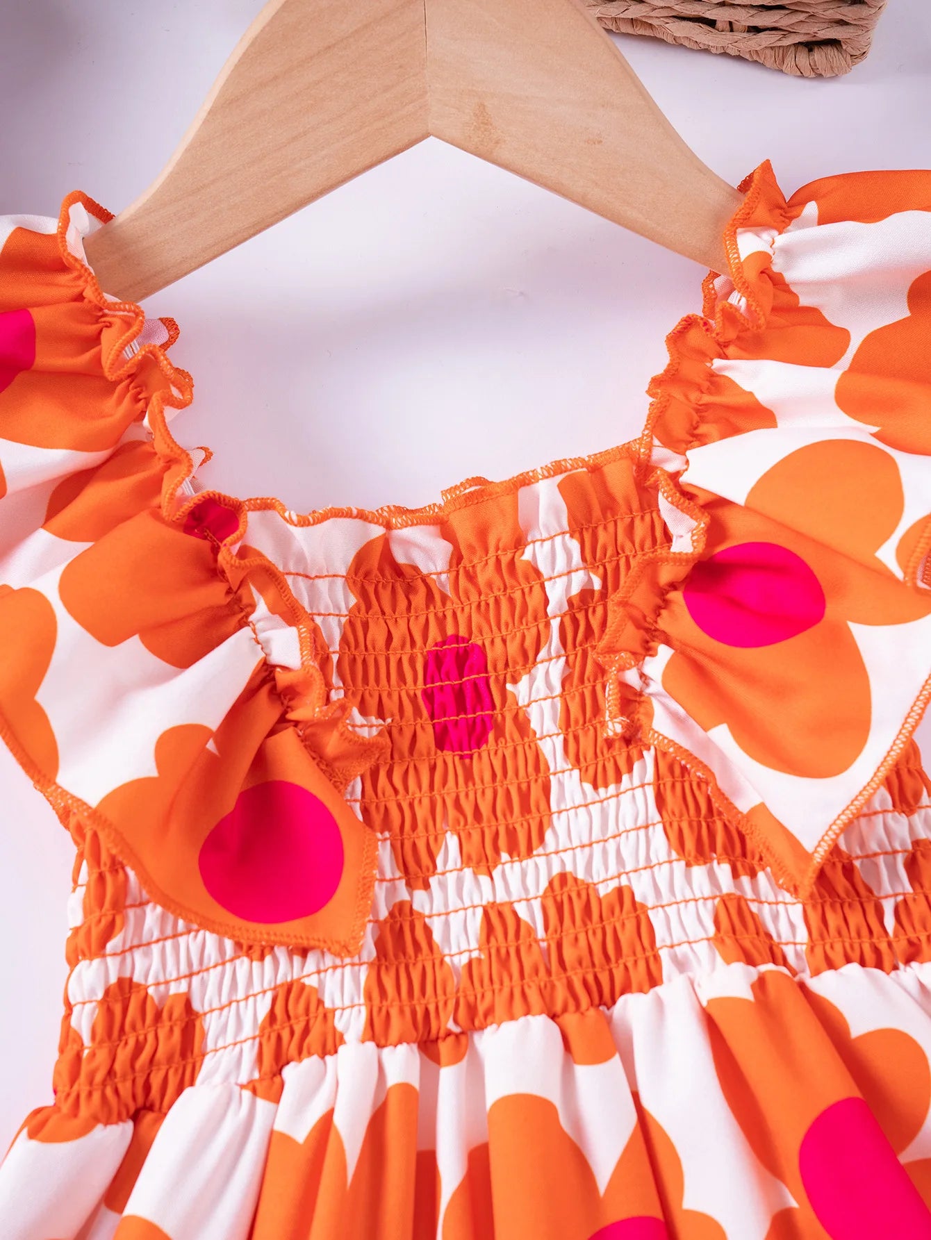 Girls Floral Summer Dress with Ruffled Sleeves & Smocked Waist (2T-6T)