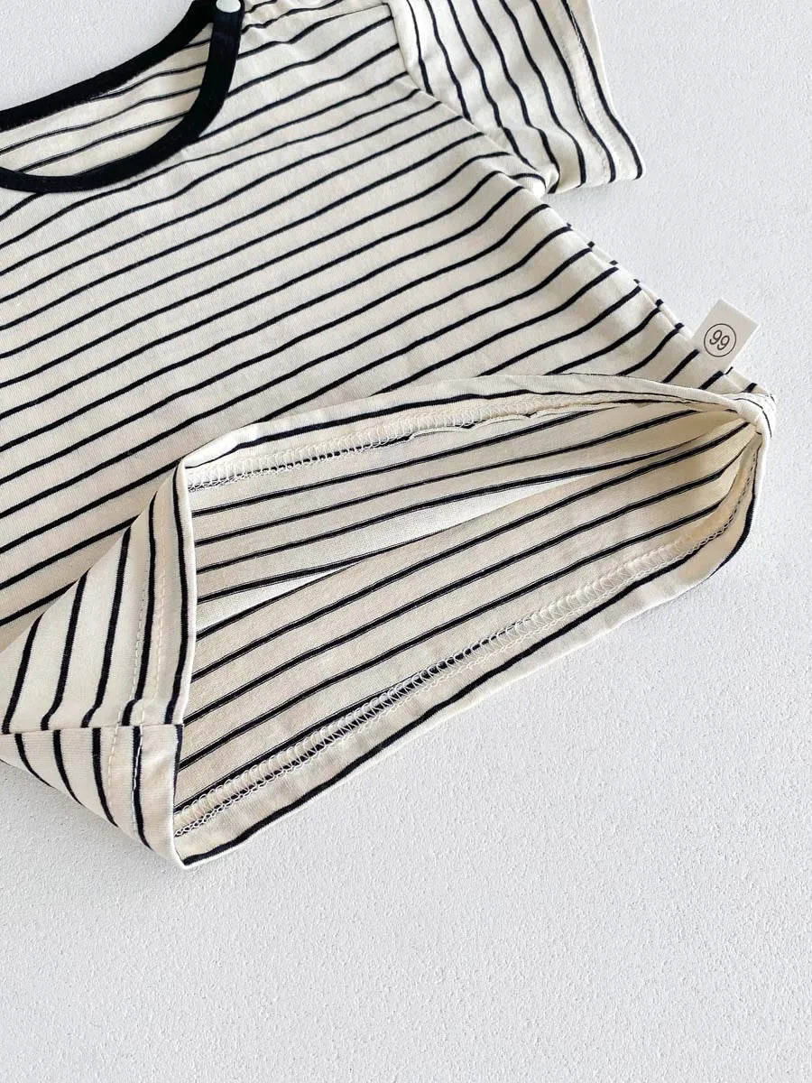2-Piece Baby Boy Summer Set - Striped Short Sleeve Top & Cotton Blend Overall Jumpsuit (0-24M)
