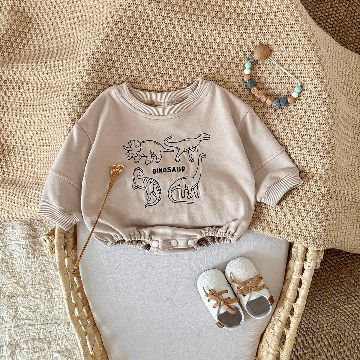 Dinosaur Embroidered Baby Romper - 100% Cotton Sweatshirt Bodysuit for Newborns & Toddlers (1-18 Months)