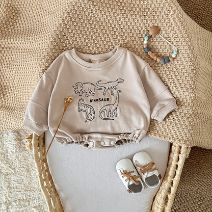 Dinosaur Embroidered Baby Romper - 100% Cotton Sweatshirt Bodysuit for Newborns & Toddlers (1-18 Months)