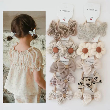 10Pcs Girls Flower & Butterfly Hair Ties - Cute Handmade Elastic Hairbands Set