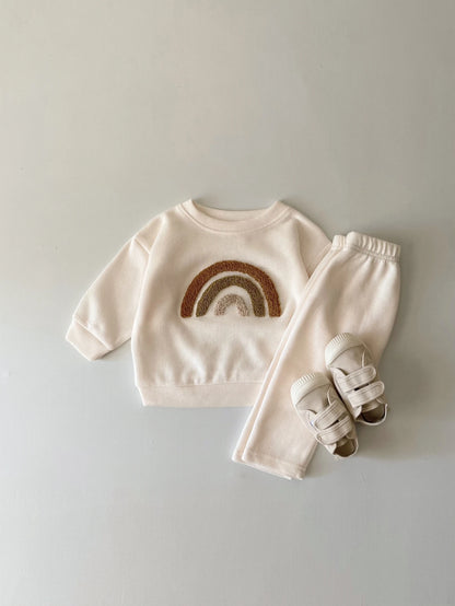 Unisex Baby 2-Piece Set - Textured Rainbow Sweatshirt & Pants - Combed Cotton Knit Outfit (6M-3T)