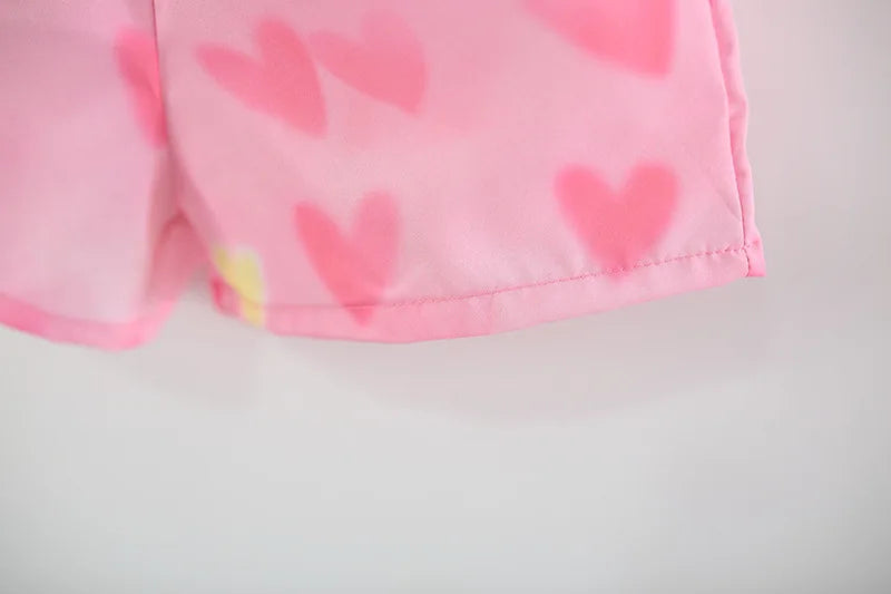 Toddler Girls' 2-Piece Summer Outfit - Pink Heart Tulip Strap Top & Shorts Set (6M-4T)