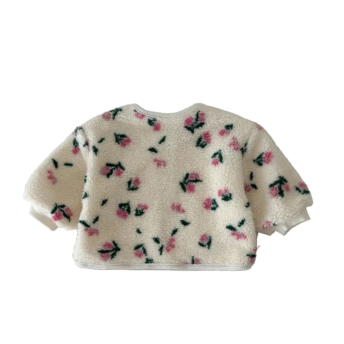 Toddler Baby Girls Ditsy Floral Plush Fleece Jacket - Cozy Winter Cardigan (6M-3T)