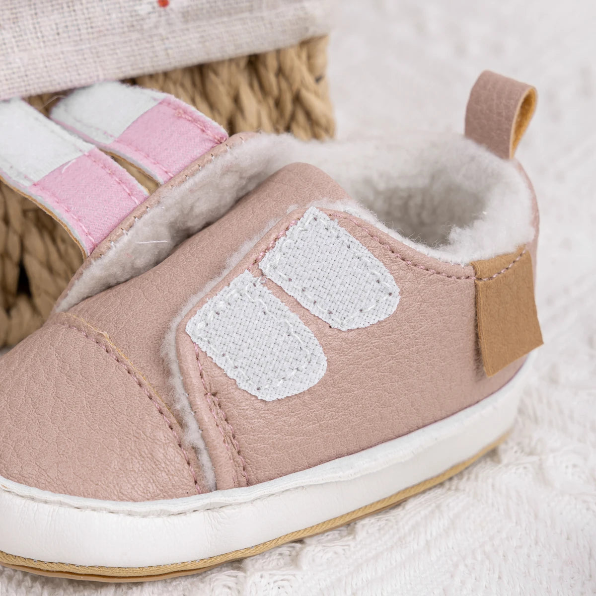 Baby Girl Pink Fleece-Lined Soft Sole Sneakers - First Walkers (0-18M)