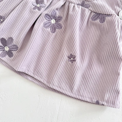 Baby & Toddler Girls Floral Embroidered Corduroy Jumper Dress – Boutique Overall Strap Skirt (6M-3T)
